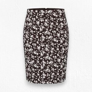 Y2K Lauren Ralph Lauren Brown White Floral Knee Length Straight Skirt Size 6P